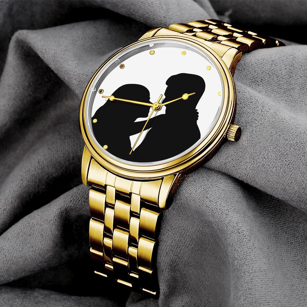 Custom Silhouette Photo Watch Personalized Engraved Watch Memorial Gifts  For Couples - soufeelus