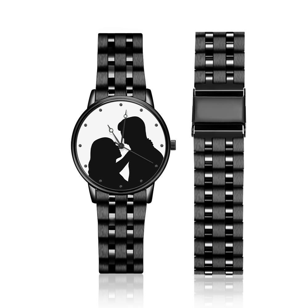 Custom Silhouette Photo Watch Personalized Engraved Watch Memorial Gifts  For Couples - soufeelus