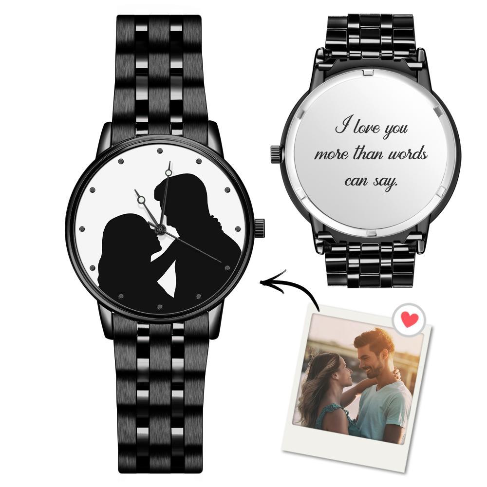 Custom Silhouette Photo Watch Personalized Engraved Watch Memorial Gifts  For Couples - soufeelus