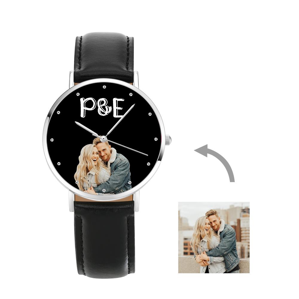 Custom Photo Leather Strap Watch With Text Unique Watch Valentine's Day GIfts - soufeelus