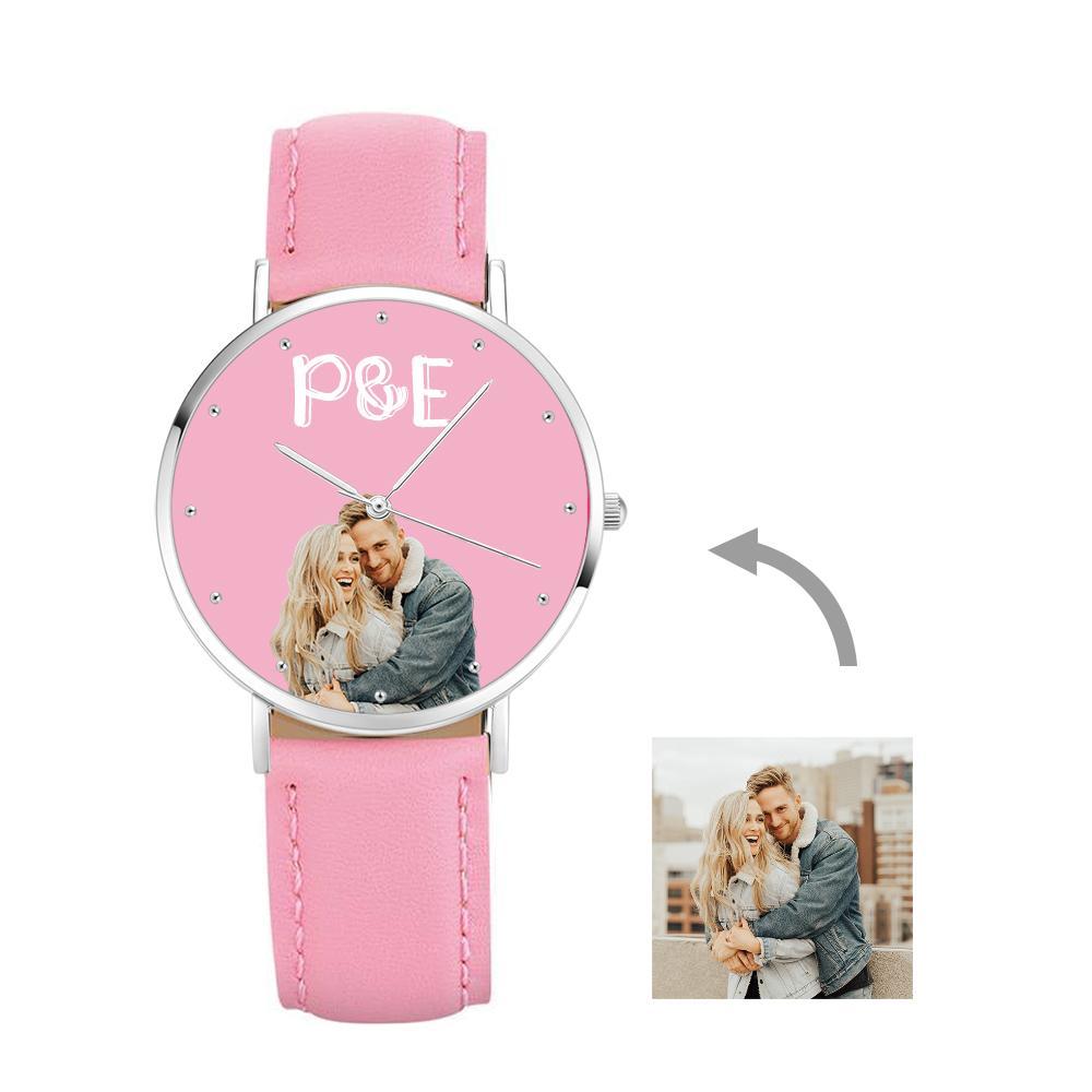 Custom Photo Leather Strap Watch With Text Unique Watch Valentine's Day GIfts - soufeelus