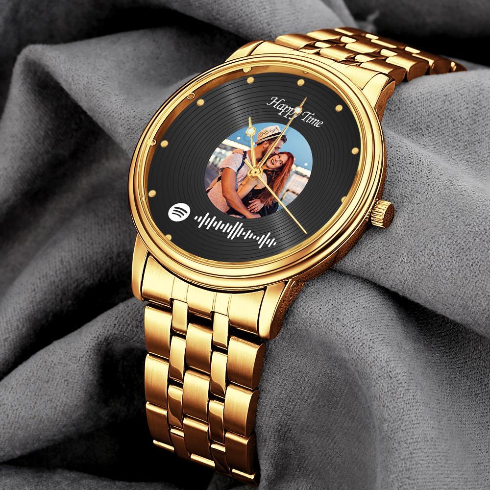 Photo Scannable Spotify Code Watch Vintage Vinyl Records Design Watch Gifts  For Couples - soufeelus