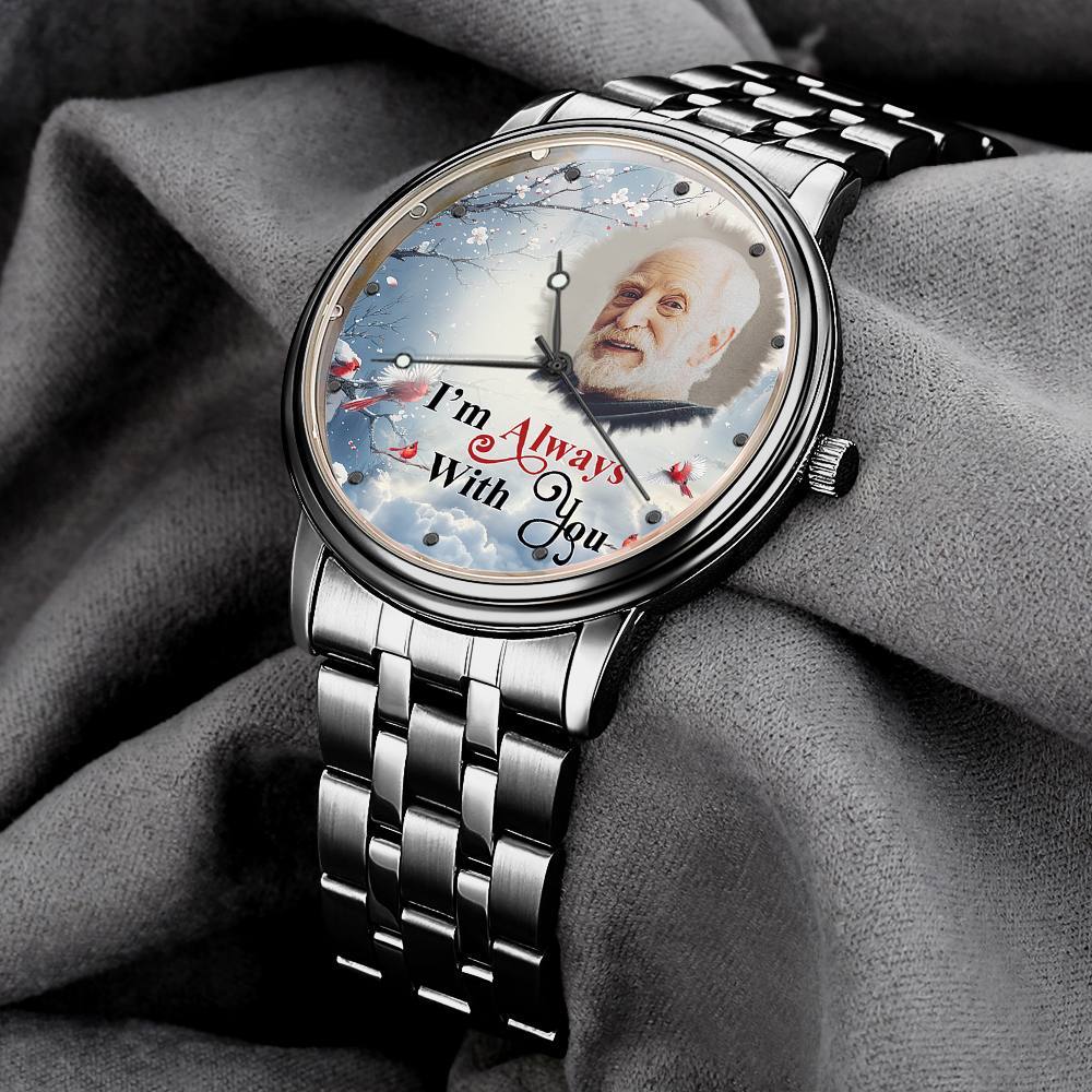 Engraved Men's Black Alloy Bracelet Photo Watch I'm Always With You Memorial Gift For Him - soufeelus