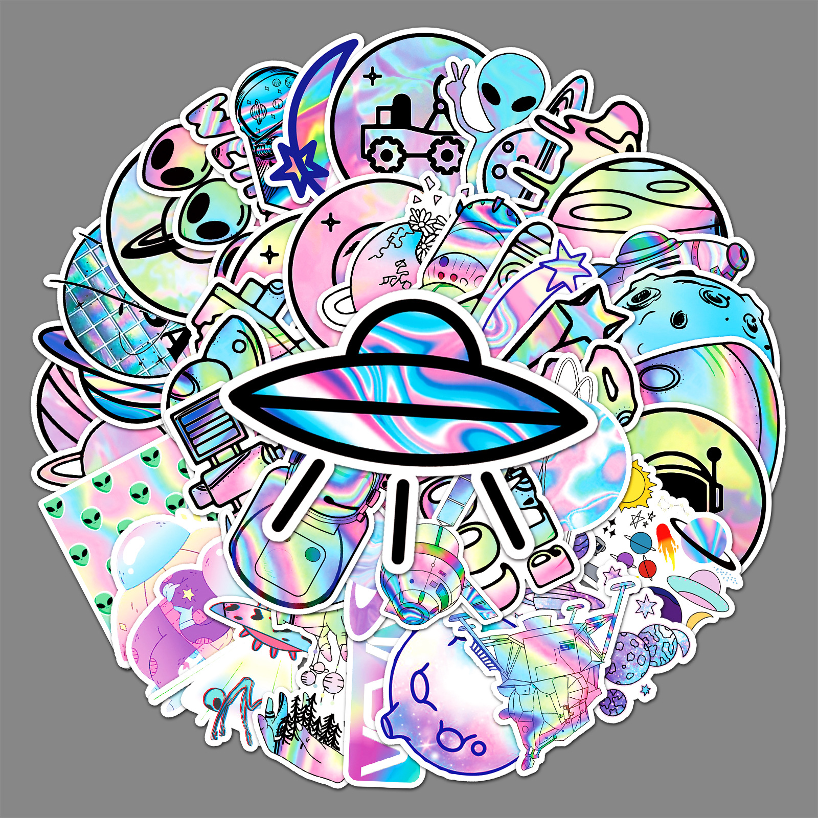 50Pcs Laser Stickers Pack Spaceship 4-6cm