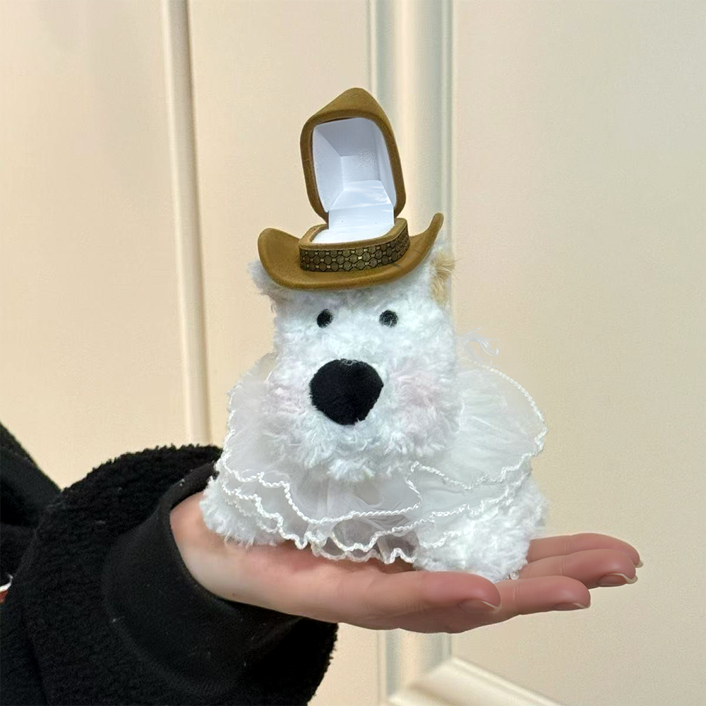 Westie Dog-Shaped Ring Box with Hat Cute Engagement Jewelry Gift for Her - soufeelus