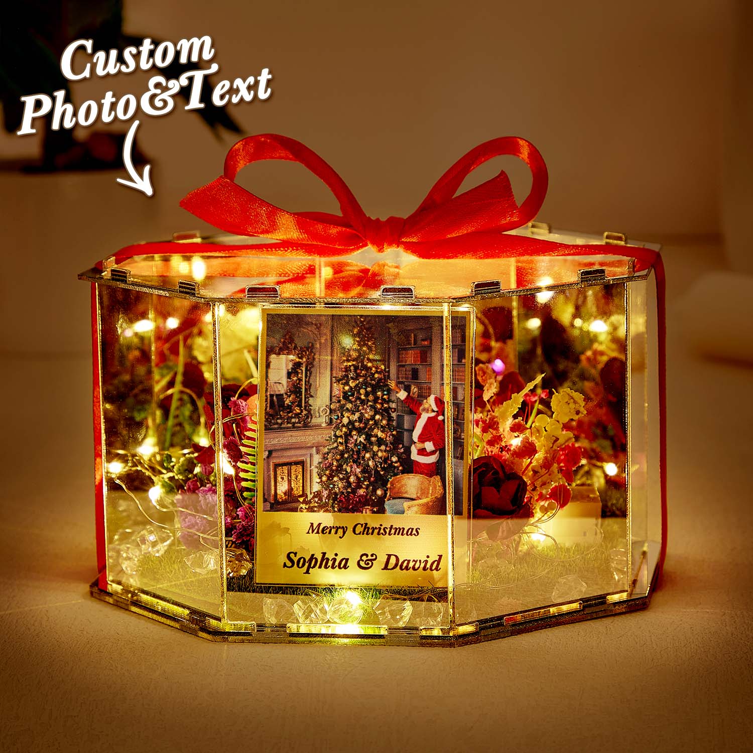 Custom Photo Rose Flower Infinity Mirror Box Infinity Mirror  Lamp with Your Picture and Text DIY Kit