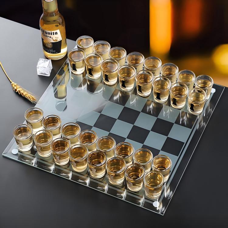 Glass Chess Board Games Chess Set Drinking Game (Includes Chessboard And Wine Glasses) - soufeelus
