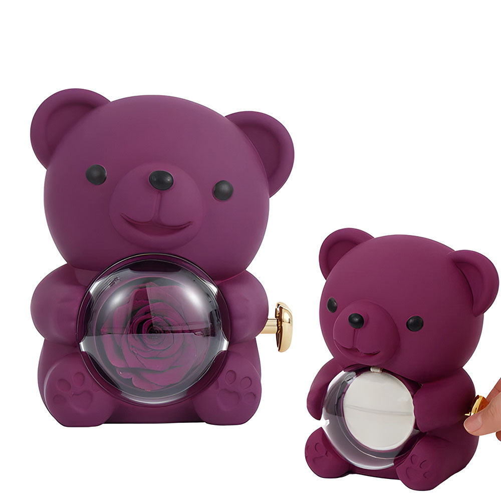 Engraved Heart Necklace with Real Rose Bear Giftbox Rose Shaped Necklace Gift Box Jewellery Gift Box
