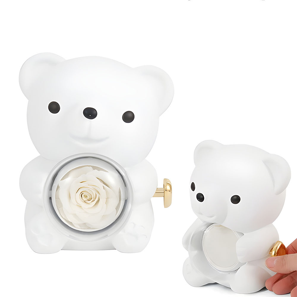 Engraved Heart Necklace with Real Rose Bear Giftbox Rose Shaped Necklace Gift Box Jewellery Gift Box