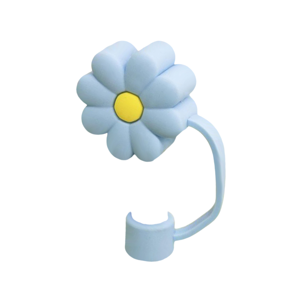 Blue Flowers Silicone Straw Protective Cover