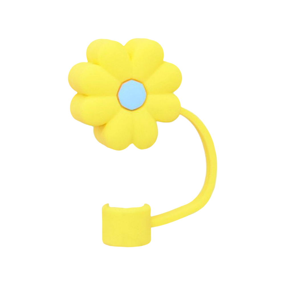 Yellow Flowers Silicone Straw Protective Cover