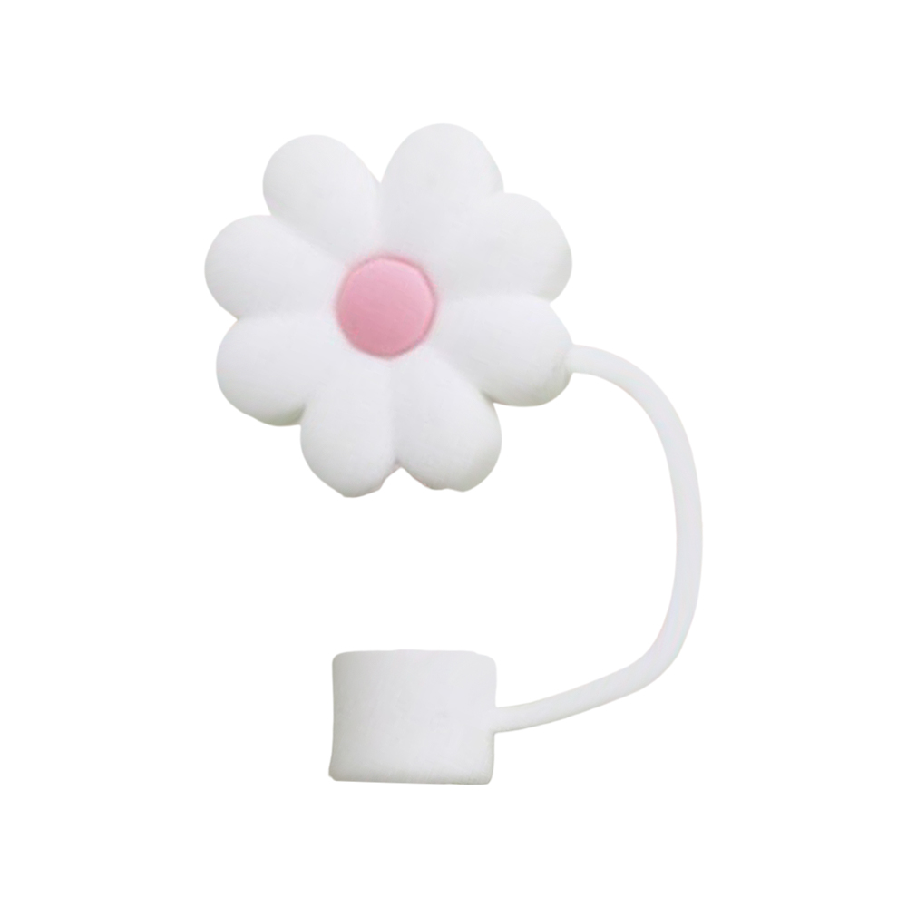 White Flowers Silicone Straw Protective Cover