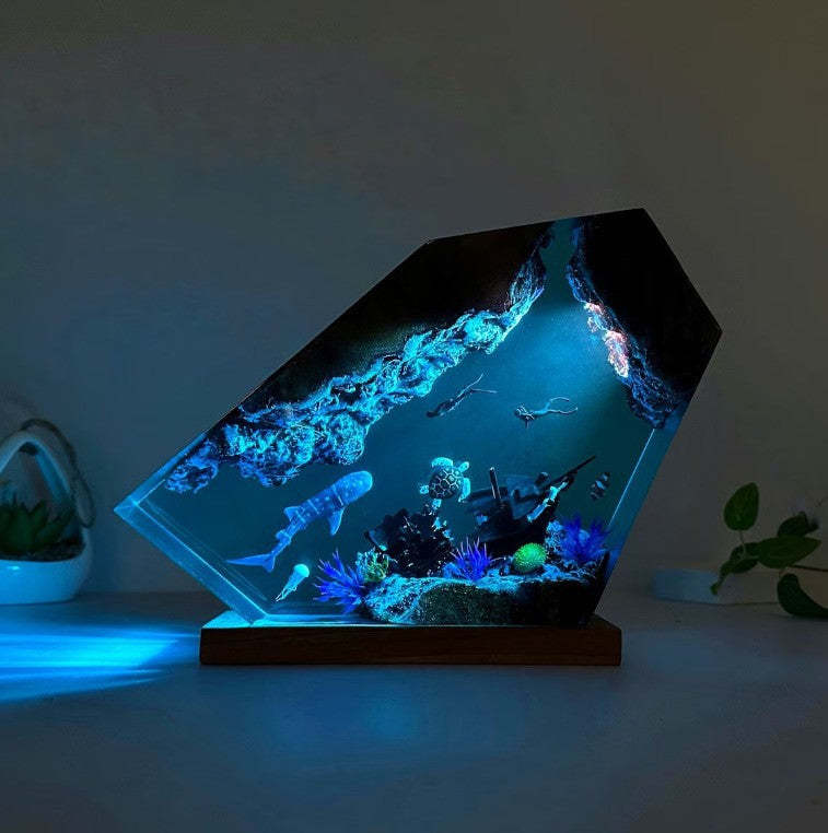 Art Resin Lamp Night Light Whale, Turtle, and Humans Home Decor Gift Unique Birthday Gift Ideas - soufeelus