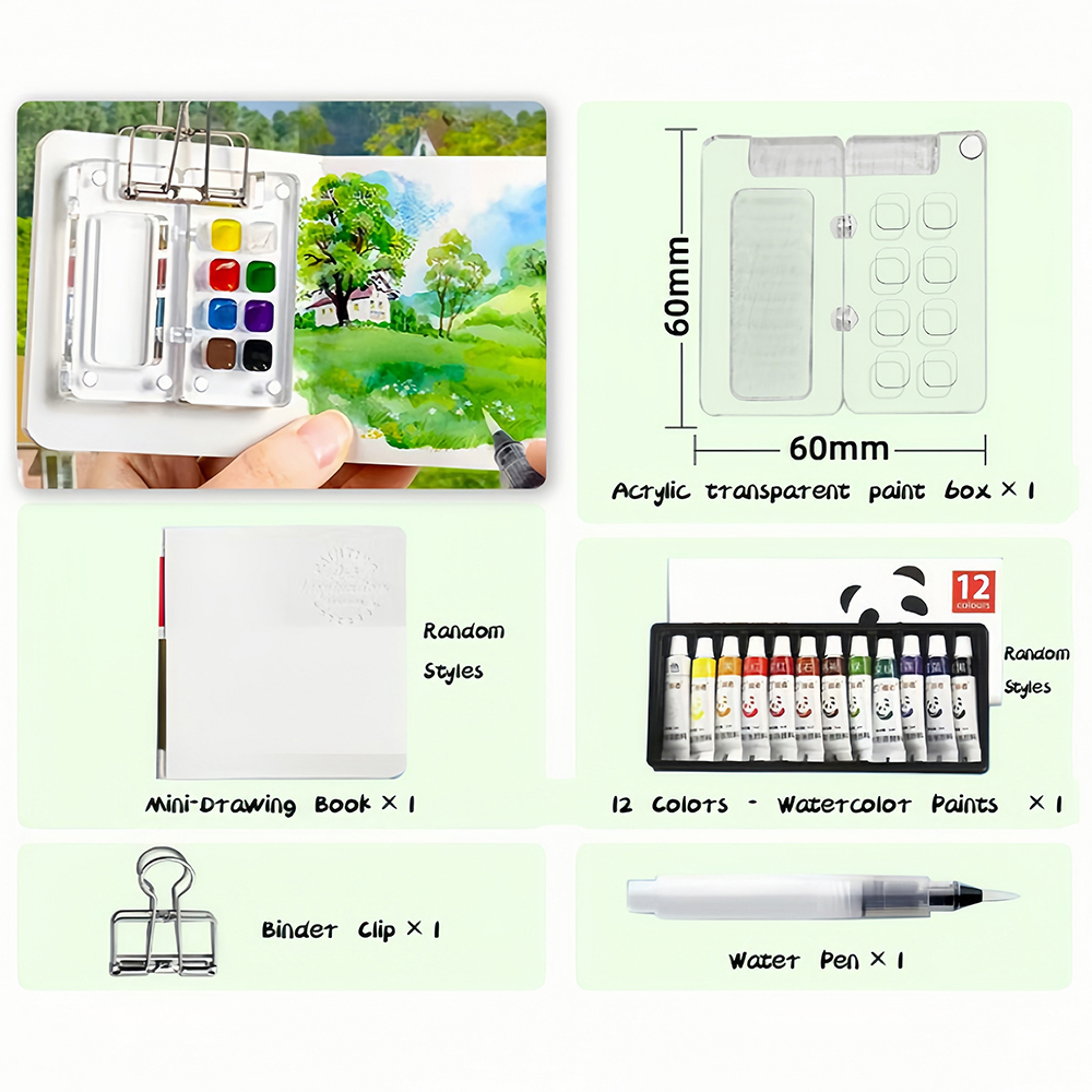Mini Walnut Color Box Watercolor Package 8 Colors Portable Sketch Journal Book Travel Watercolor Painting Set