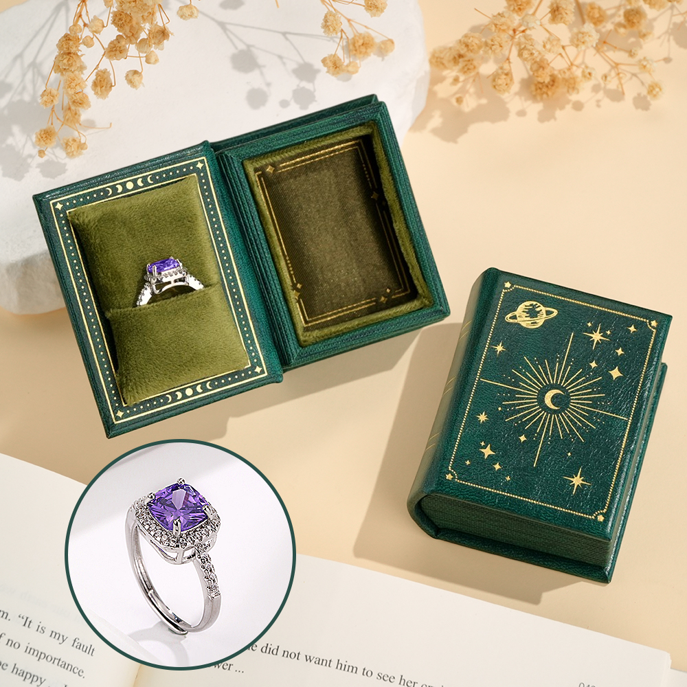Vintage Book Shape Box with Adjustable Ring Multicolor Valentine's Day Gift For Her Book Ring Box - soufeelus