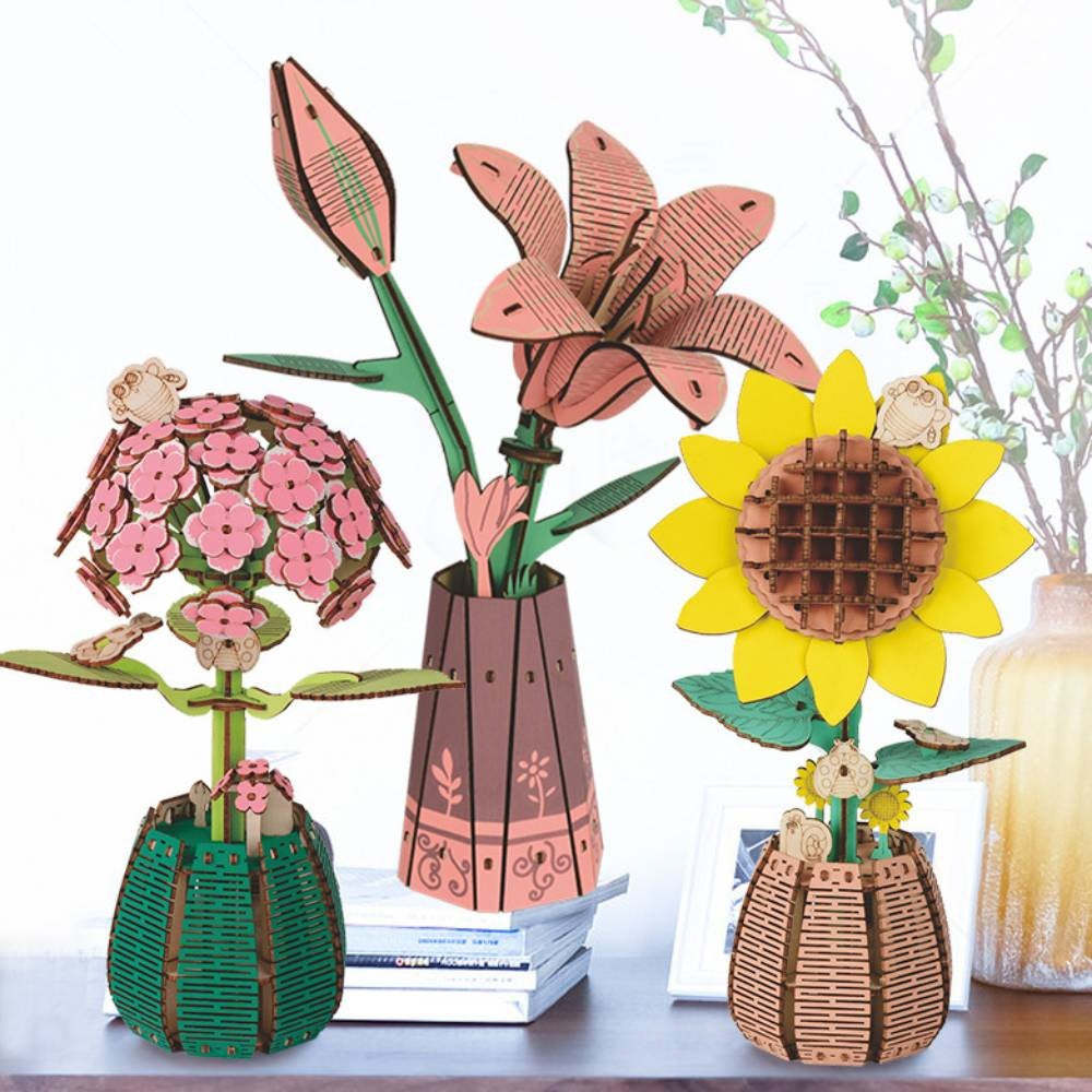 DIY Wooden Flower Puzzle 3D Puzzle Mother's Day Gift for Mum - soufeelus