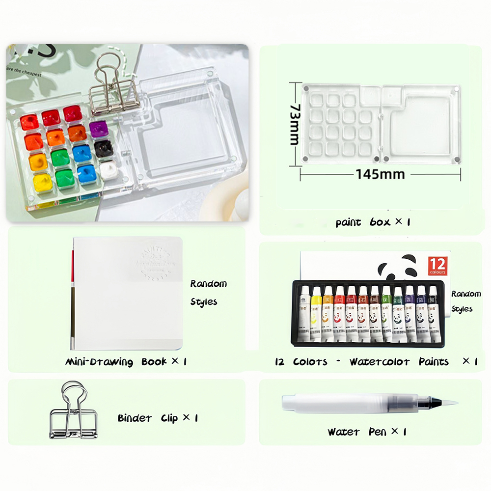 Mini Walnut Color Box Watercolor Package 8 Colors Portable Sketch Journal Book Travel Watercolor Painting Set