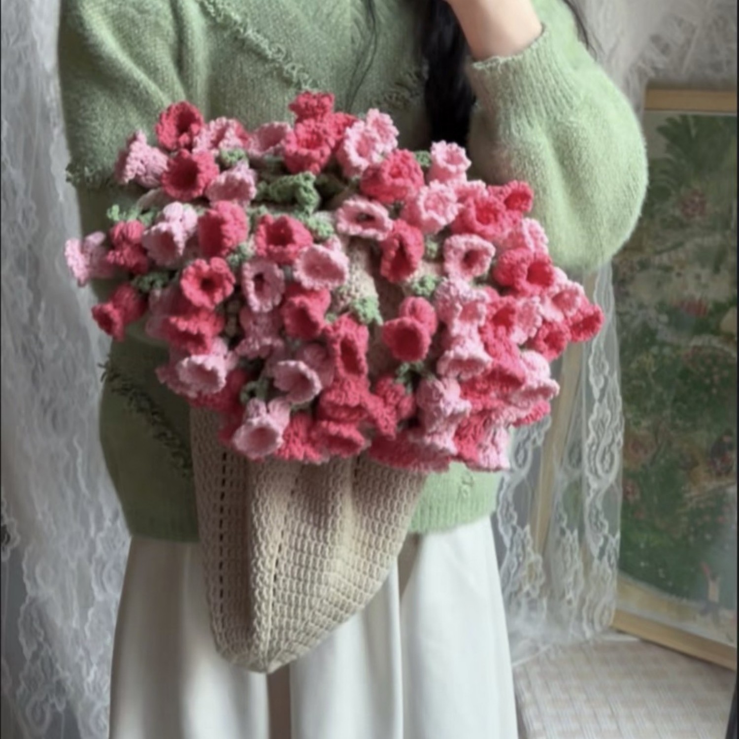 Hand-Knitted Rose Blanket DIY Kit & Ready-Made Gift for Mother's Day Valentine's Day - soufeelus