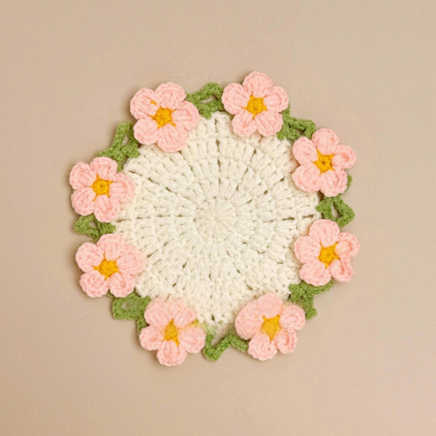 Knitted Flower Coasters Rapeseed Coaster Finished Hand-woven Flower Ba