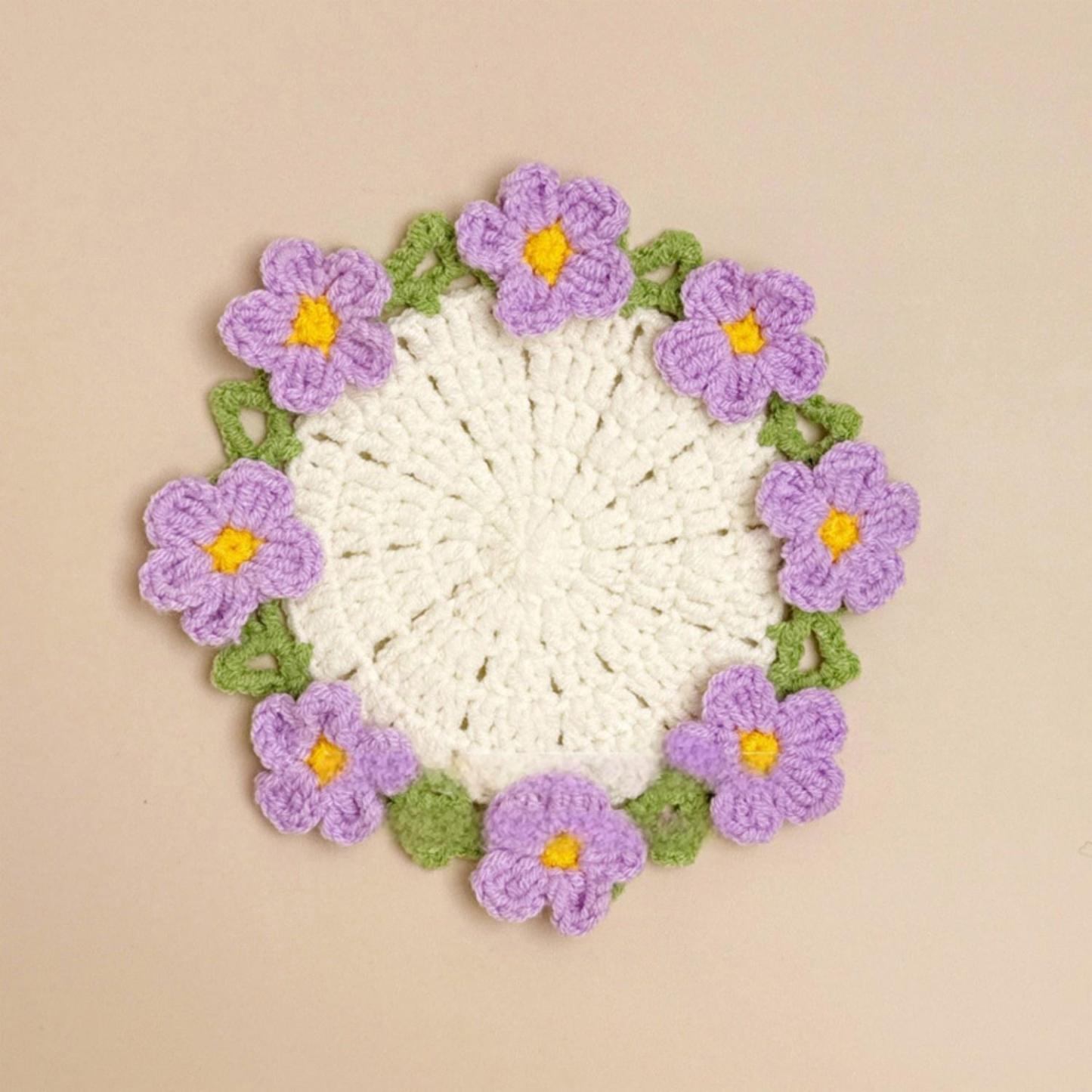 Knitted Flower Coasters Rapeseed Coaster Finished Hand-woven Flower Basket Decoration Gift For Mother And Girlfriend