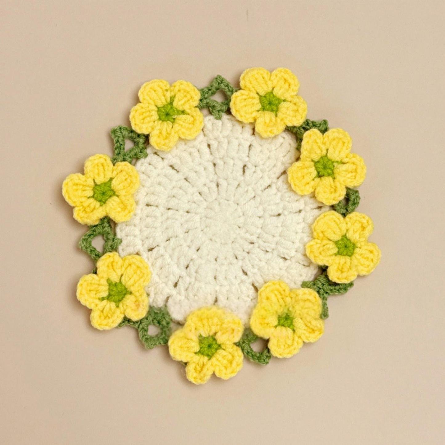 Knitted Flower Coasters Rapeseed Coaster Finished Hand-woven Flower Basket Decoration Gift For Mother And Girlfriend