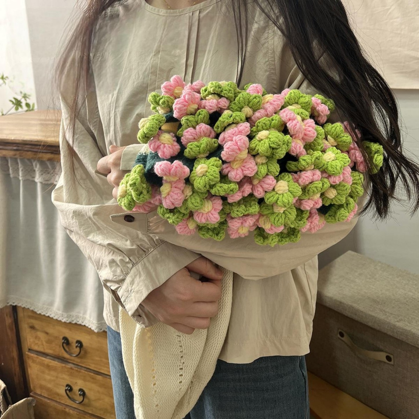 Hand-Knitted Daisy Blanket Bouquet Blanket Ready-Made Hand-Woven Flower Blanket Gift For Mother And Girlfriend