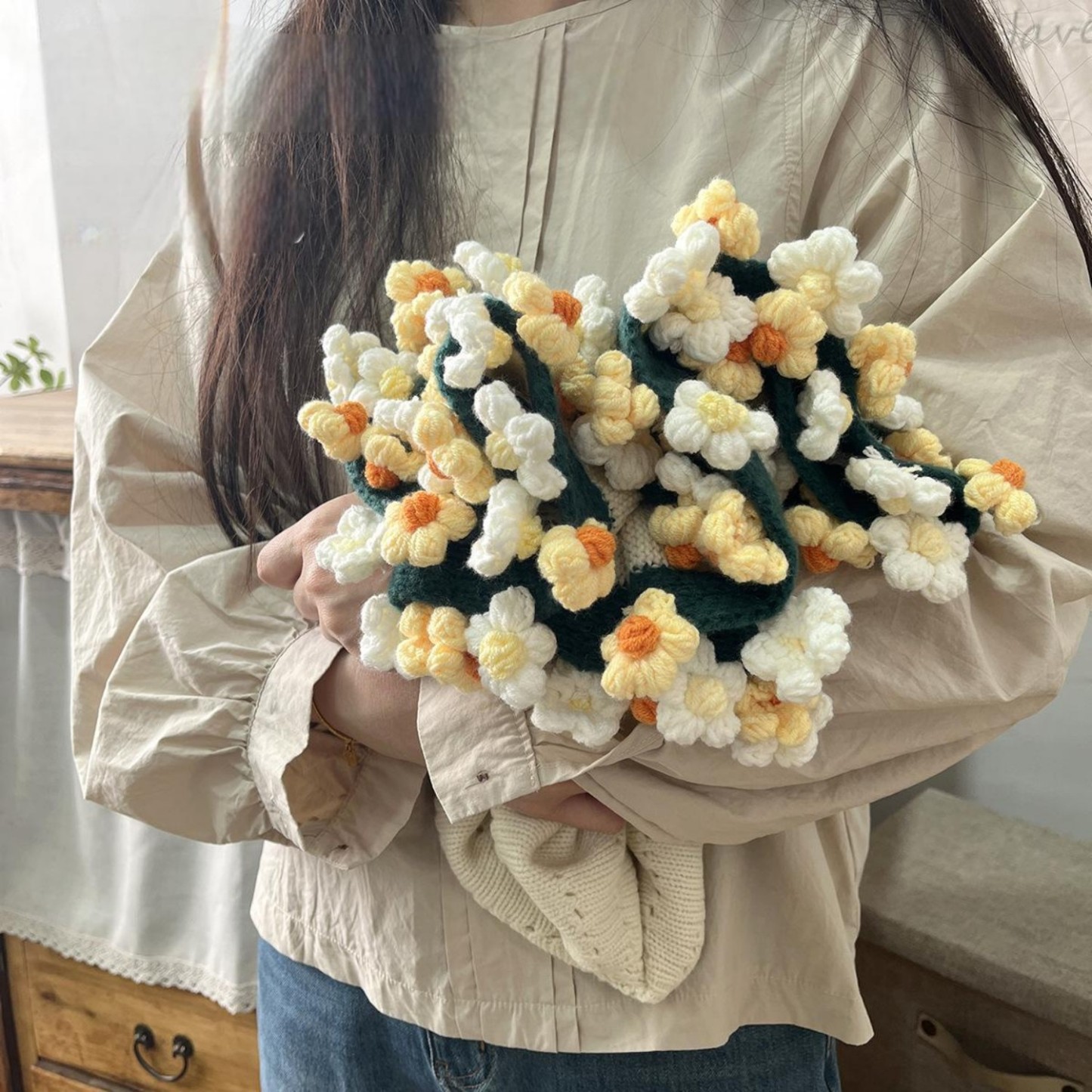 Hand-Knitted Daisy Blanket Bouquet Blanket Ready-Made Hand-Woven Flower Blanket Gift For Mother And Girlfriend