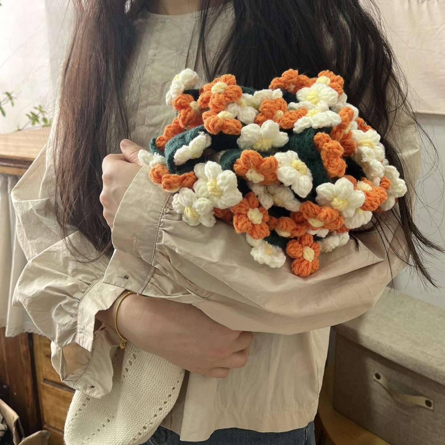 Hand-Knitted Daisy Blanket Bouquet Blanket Ready-Made Hand-Woven Flower Blanket Gift For Mother And Girlfriend
