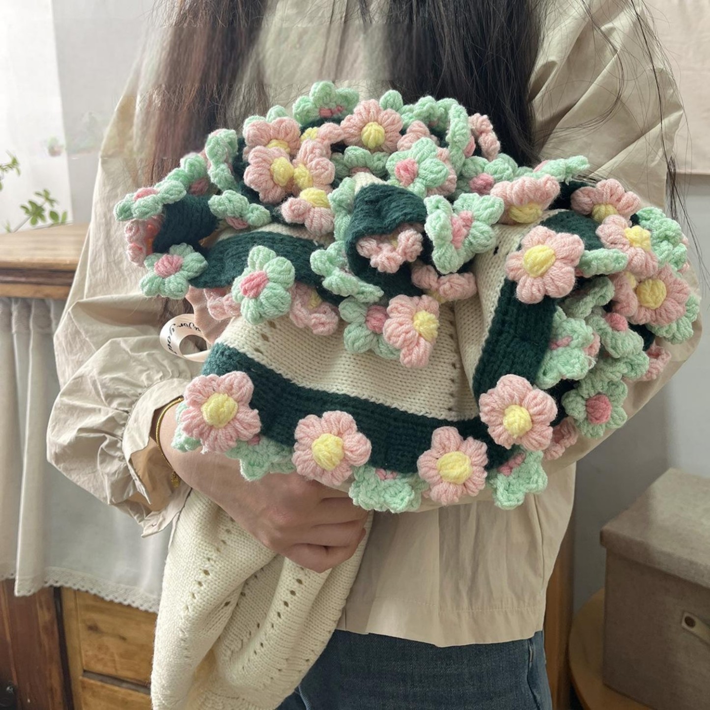Hand-Knitted Daisy Blanket Bouquet Blanket Ready-Made Hand-Woven Flower Blanket Gift For Mother And Girlfriend
