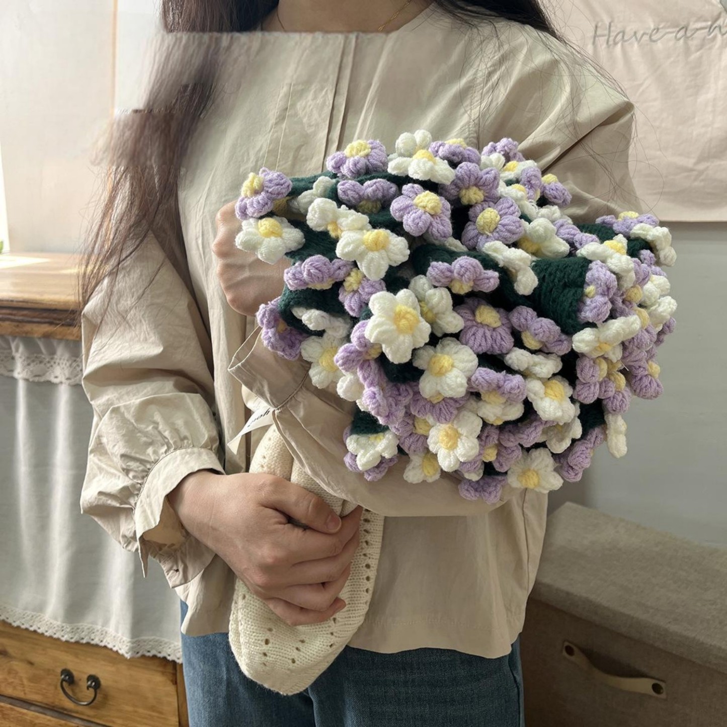 Hand-Knitted Daisy Blanket Bouquet Blanket Ready-Made Hand-Woven Flowe
