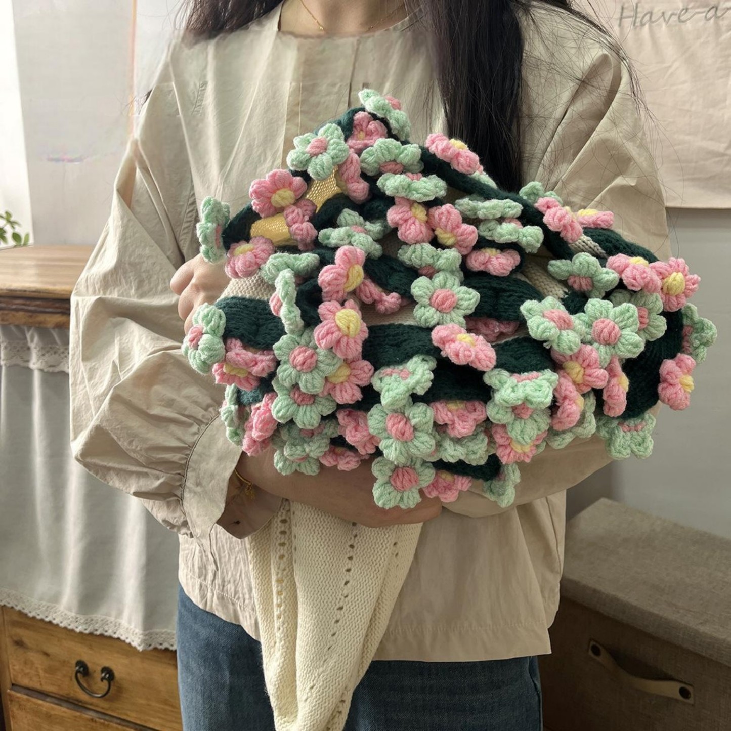 Hand-Knitted Daisy Blanket Bouquet Blanket Ready-Made Hand-Woven Flower Blanket Gift For Mother And Girlfriend