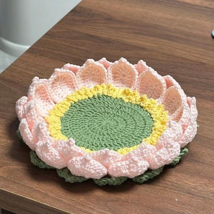 Knitted Lotus Coasters Hand-Woven Flower Crochet Material Kit Decorati