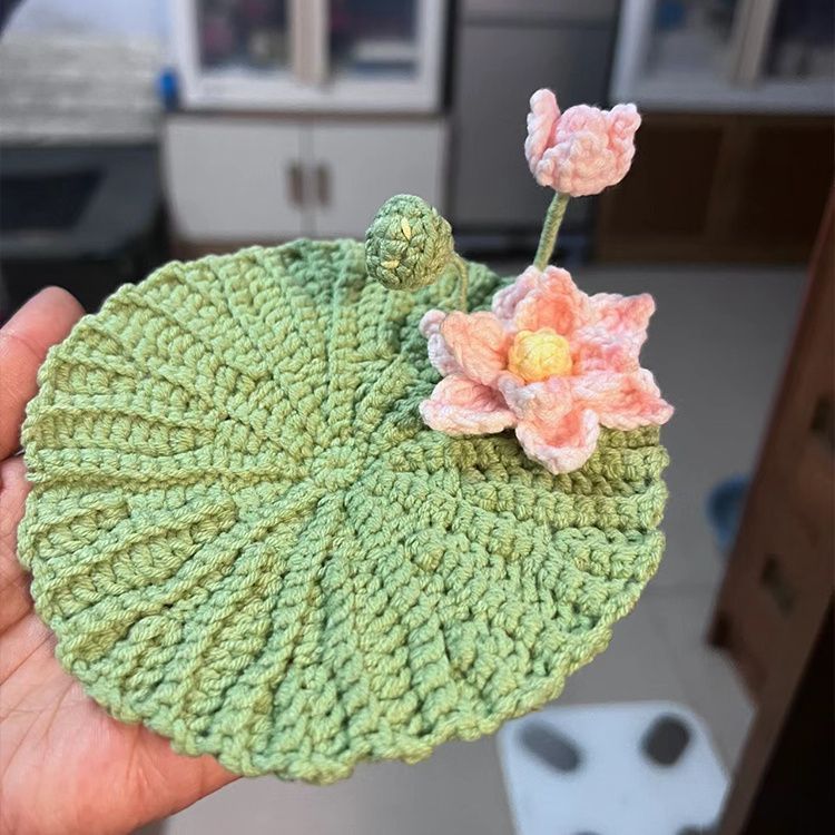 Knitted Lotus Coasters Hand-Woven Flower Crochet Material Kit Decoration Gift For Her