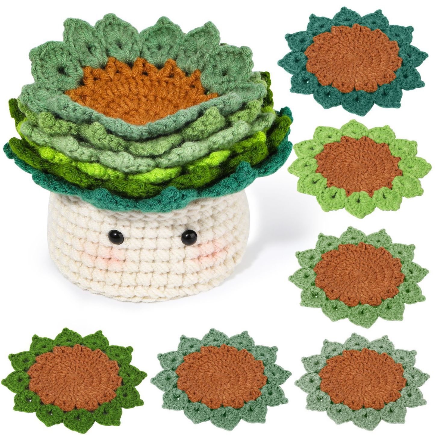 Knitted Potted Plants Coasters Crochet Material Kit Hand-woven Decoration Gift DIY Gifts