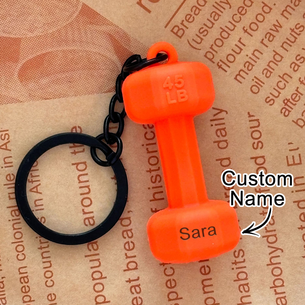 Custom Name Dumbbell Keychain Accessories Equipment Pendant Metal Rubber Mini Backpack Keychain