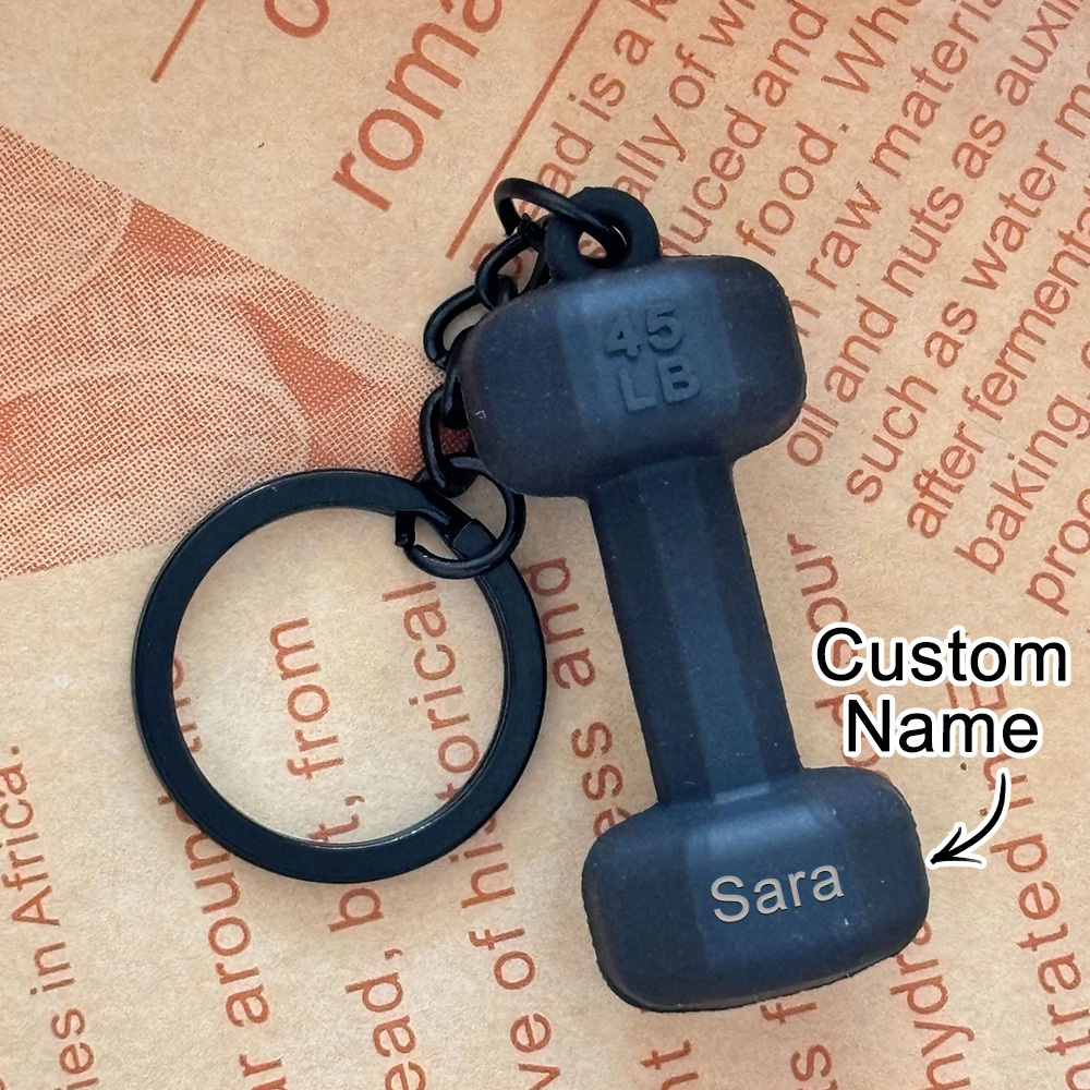 Custom Name Dumbbell Keychain Accessories Equipment Pendant Metal Rubber Mini Backpack Keychain