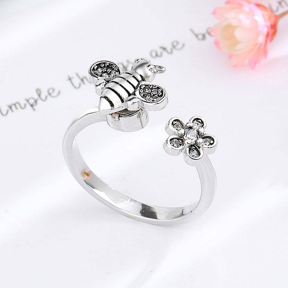 Bee Daisy Adjustable Fidget Ring for Anxiety Rotating Anxiety Ring Jewelry Gift for Her - soufeelus
