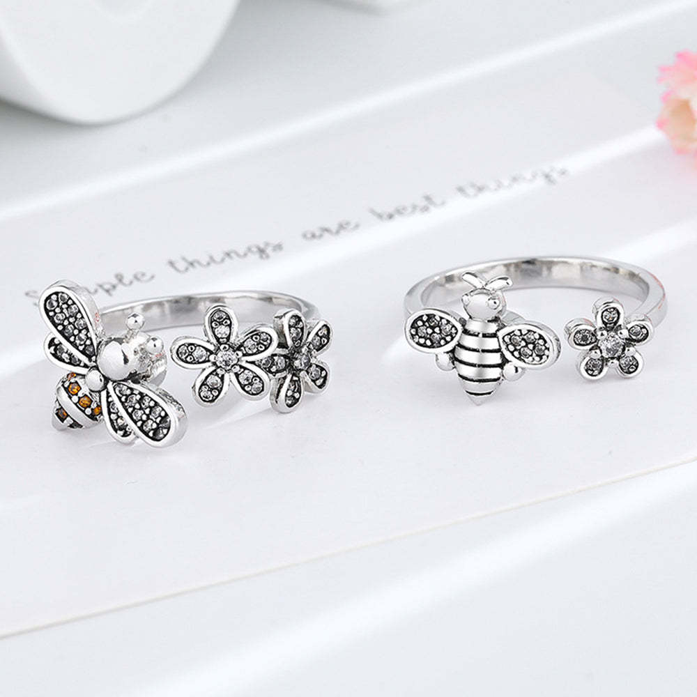 Bee Daisy Adjustable Fidget Ring for Anxiety Rotating Anxiety Ring Jewelry Gift for Her - soufeelus