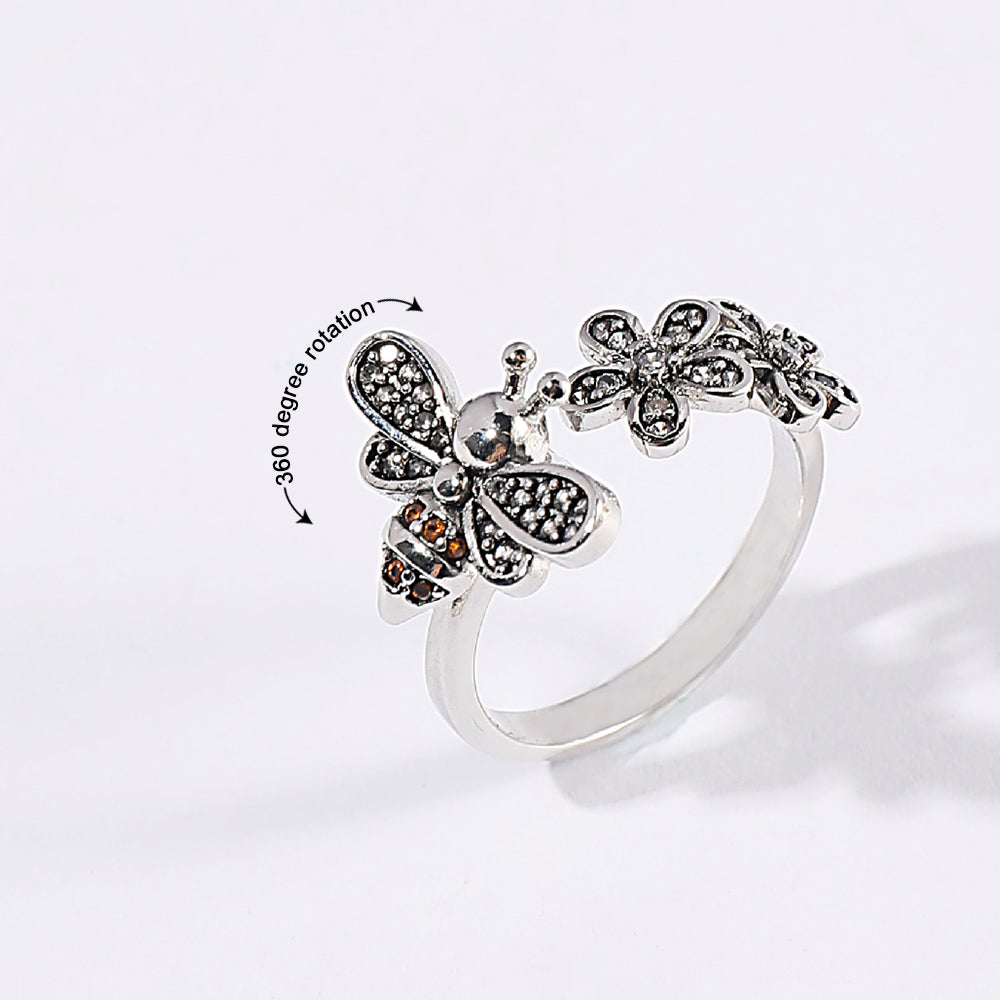 Bee Daisy Adjustable Fidget Ring for Anxiety Rotating Anxiety Ring Jewelry Gift for Her