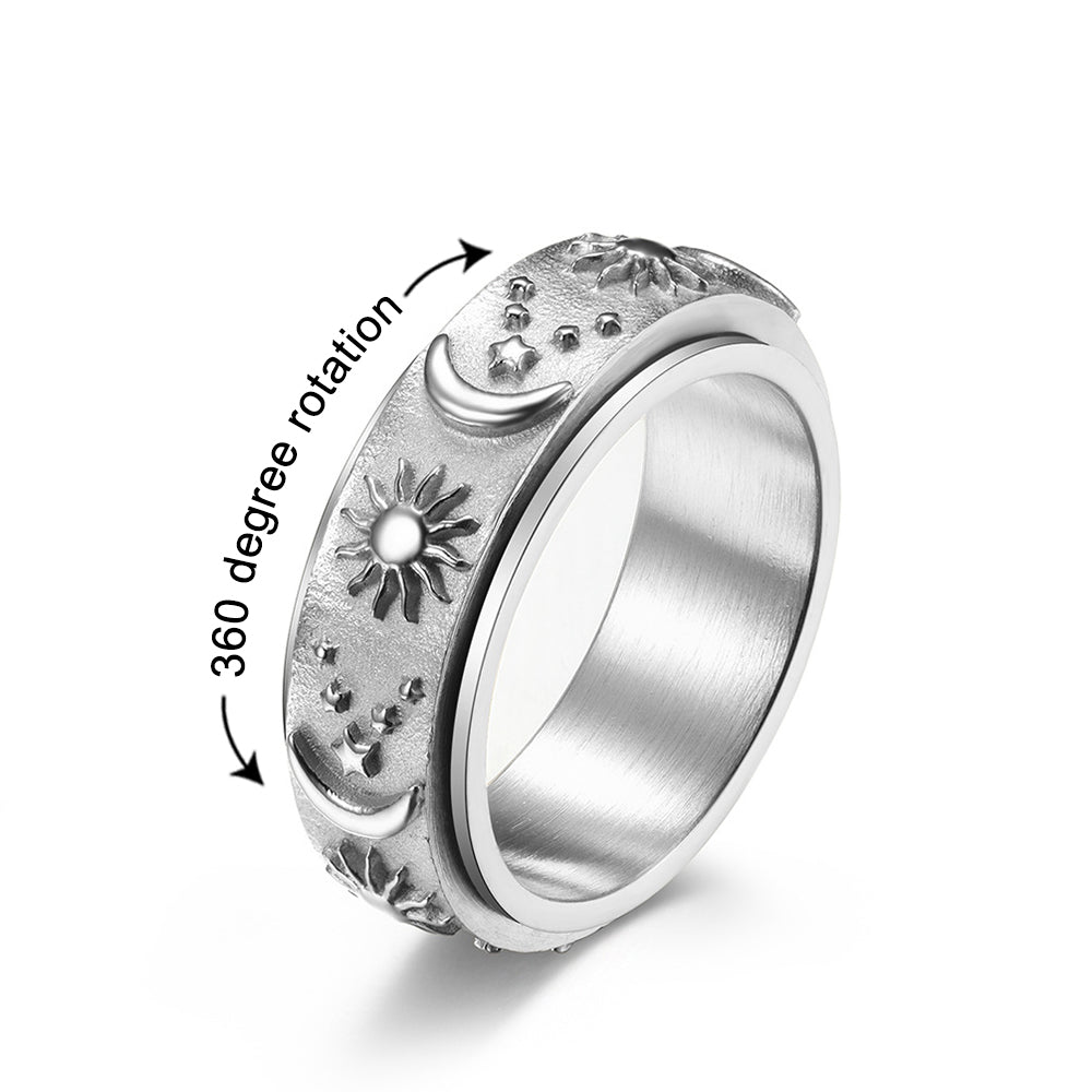 Anti Anxiety Ring for Women Men, Moon Star Sun Anxiety Ring Spinner - soufeelus