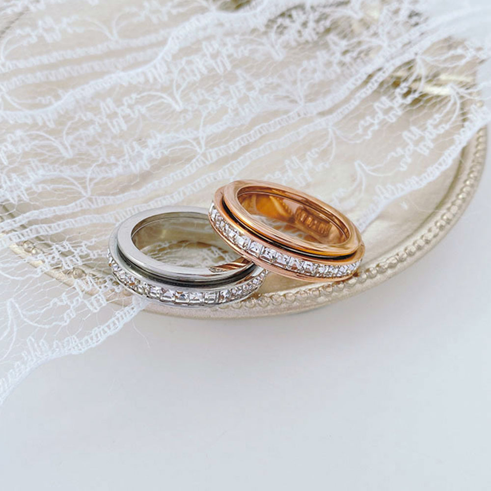 Anxiety Fidget Ring for Her, Cubic Zirconia Rotating Ring - soufeelus