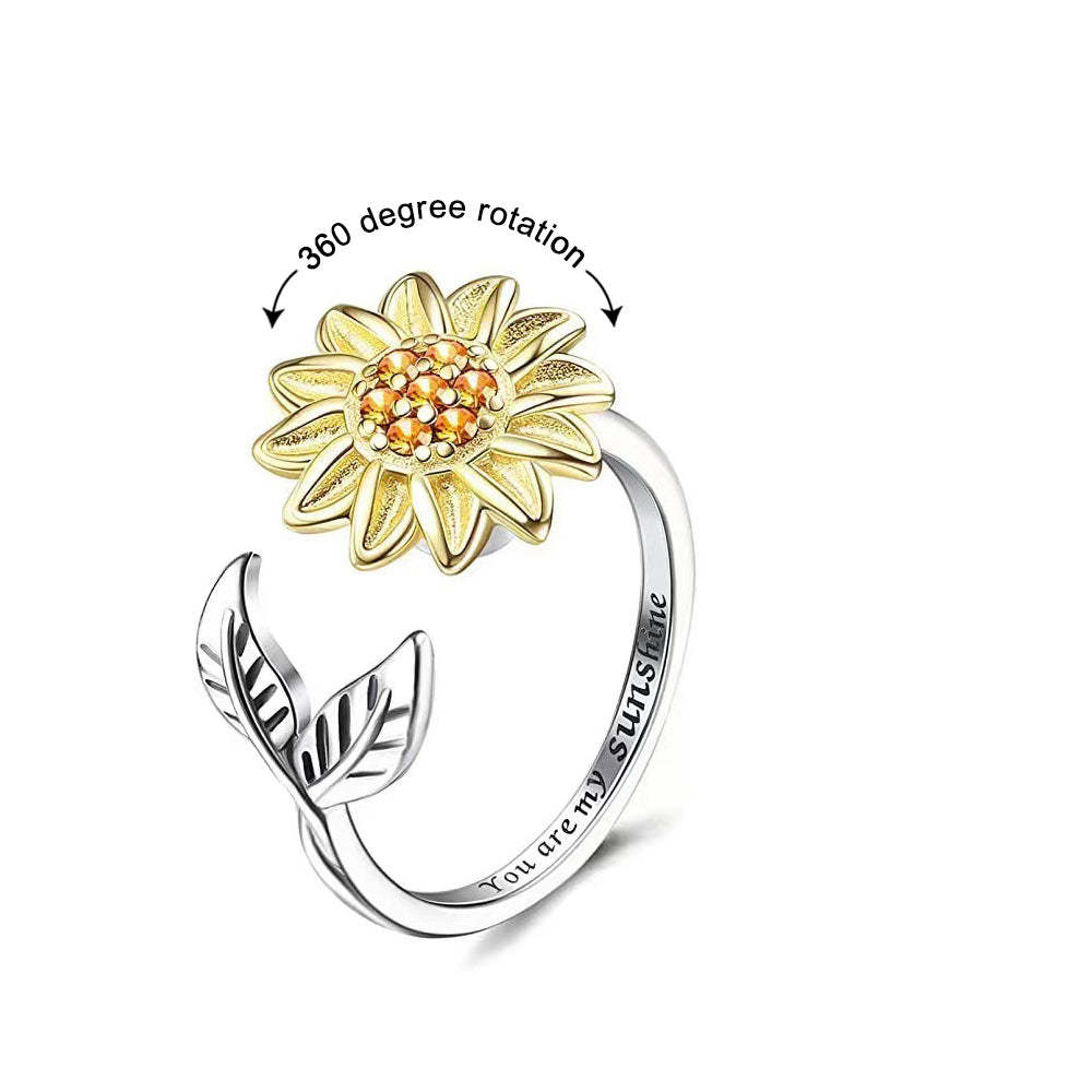 Sunflower Anxiety Ring for Fidget, Adjustable Relieving Stress Ring, Jewelry Gift for Women - soufeelus