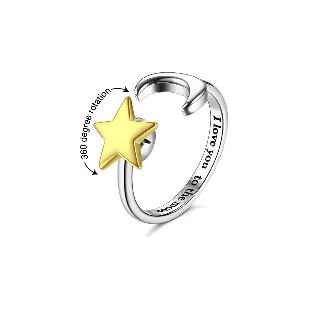 Adjustable Fidget Anxiety Ring, Relieving Stress Rotating Ring, Moon Star Ring for Women - soufeelus