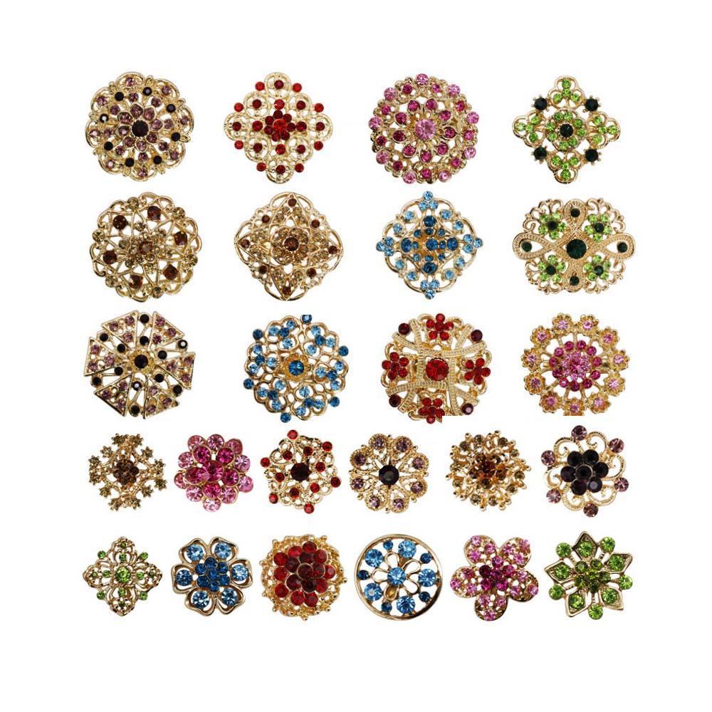 24 pc Silver Multi Color Crystal Brooches Wedding Bouquet DIY Decoration - soufeelus