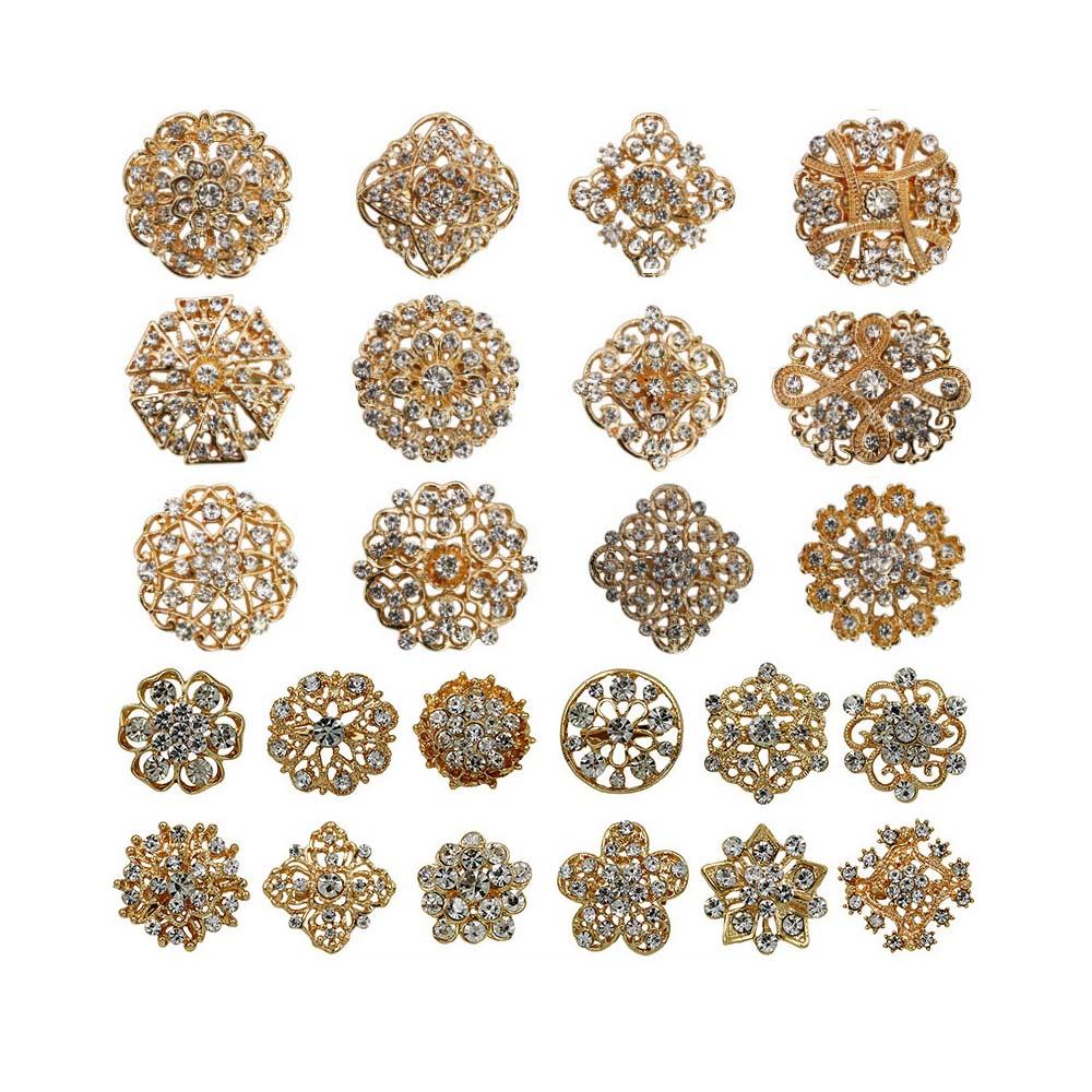 24 pc Silver Multi Color Crystal Brooches Wedding Bouquet DIY Decoration - soufeelus