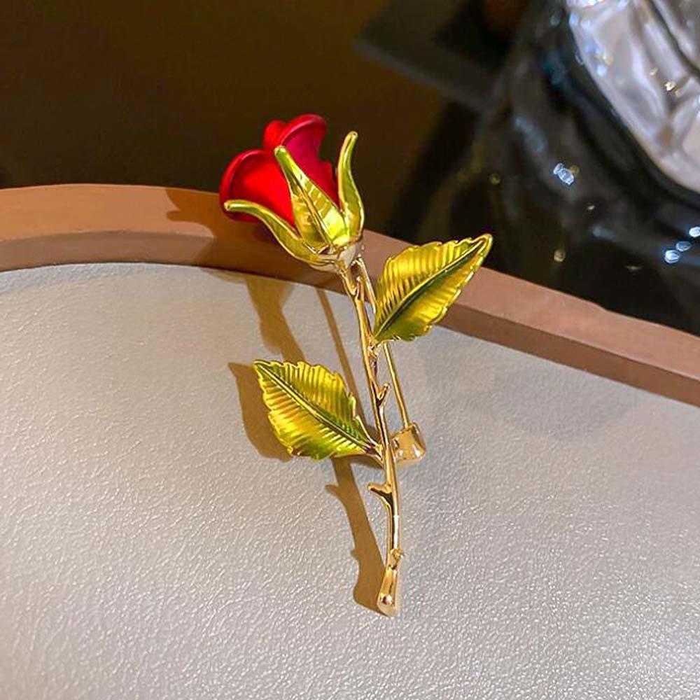 Hand DIY Alloy Red Rose Brooch Women Decor Pin Accessories Minimalist Bunch of Flower - soufeelus