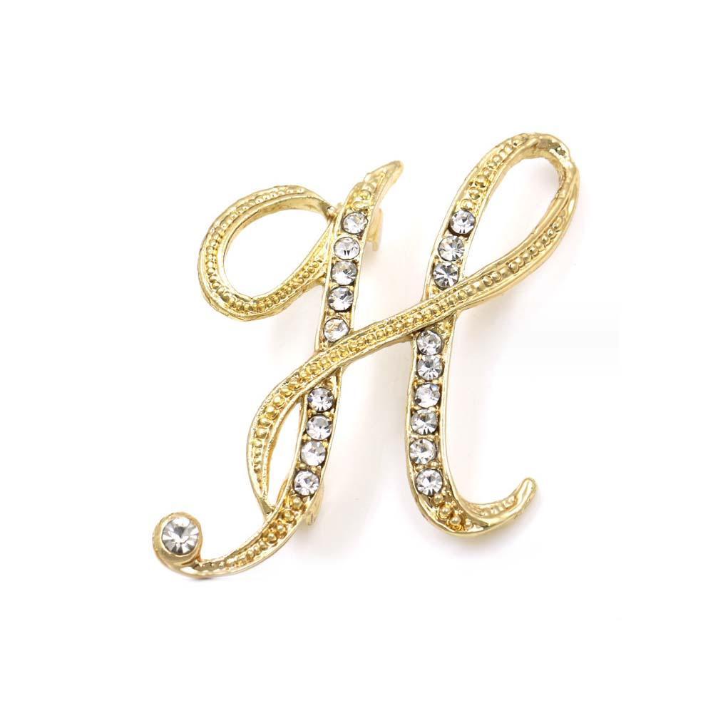 A-Z 26 Letters Pins Brooches Silver/Gold Plated Metal Broaches Pins-Clear Crystal Initial Breastpin - soufeelus