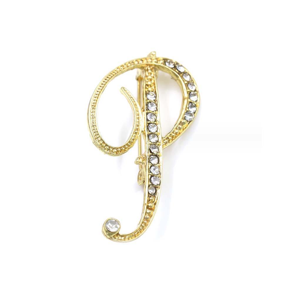 A-Z 26 Letters Pins Brooches Silver/Gold Plated Metal Broaches Pins-Clear Crystal Initial Breastpin - soufeelus