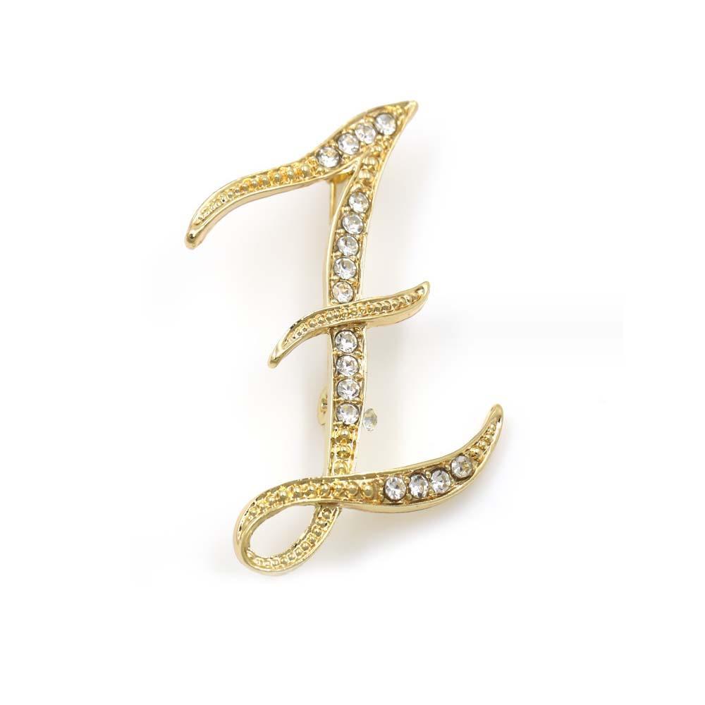A-Z 26 Letters Pins Brooches Silver/Gold Plated Metal Broaches Pins-Clear Crystal Initial Breastpin - soufeelus