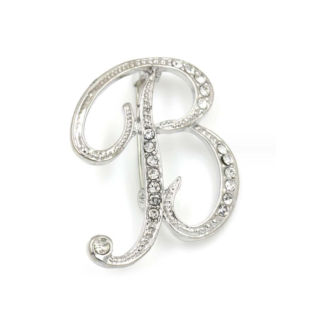 A-Z 26 Letters Pins Brooches Silver/Gold Plated Metal Broaches Pins-Clear Crystal Initial Breastpin - soufeelus